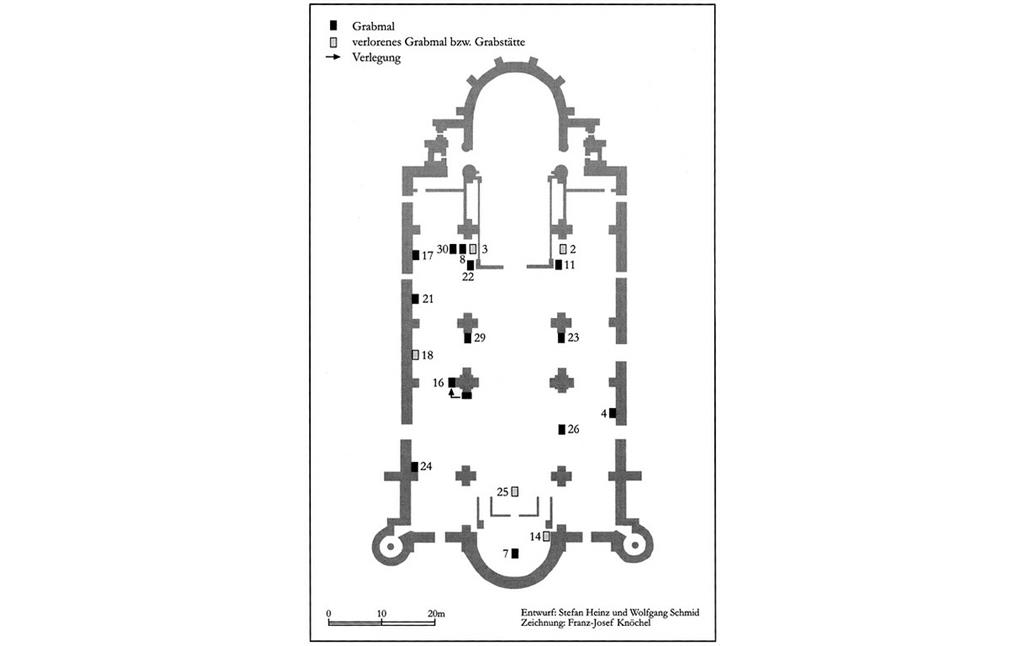 Lageplan zu den Grabmälern der Erzbischöfe im Trierer Dom (2002)