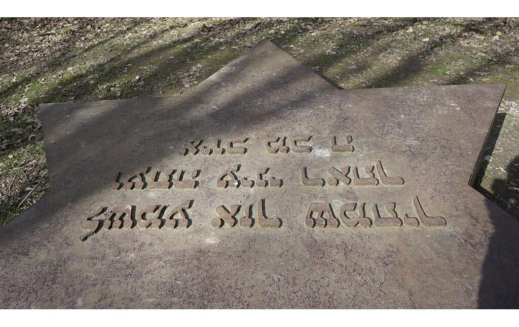 Jüdischer Friedhof Rosellerheide in Neuss-Rosellen (2021), ein 1992 errichteter metallener Davidstern des Künstlers Anatol Herzfeld (1931-2019) erinnert vor Ort an die früher hier gelegenen Grabstätten.