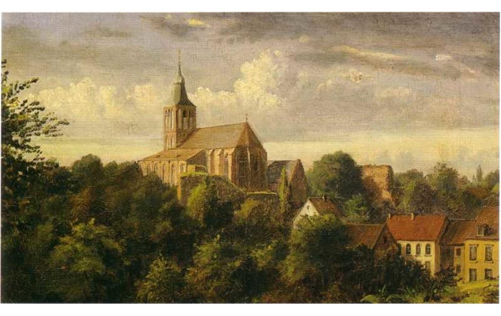 Heinsberg und die Kirche des früheren Gangolf-Stifts, Ölgemälde von 1851 von Hiob Carl Oscar Begas (1828-1883).