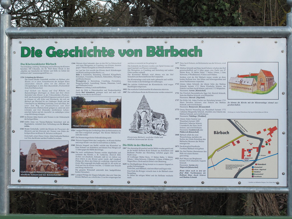 Informationstafel zur Geschichte von Bärbach im Rhein-Lahn-Kreis (2012).