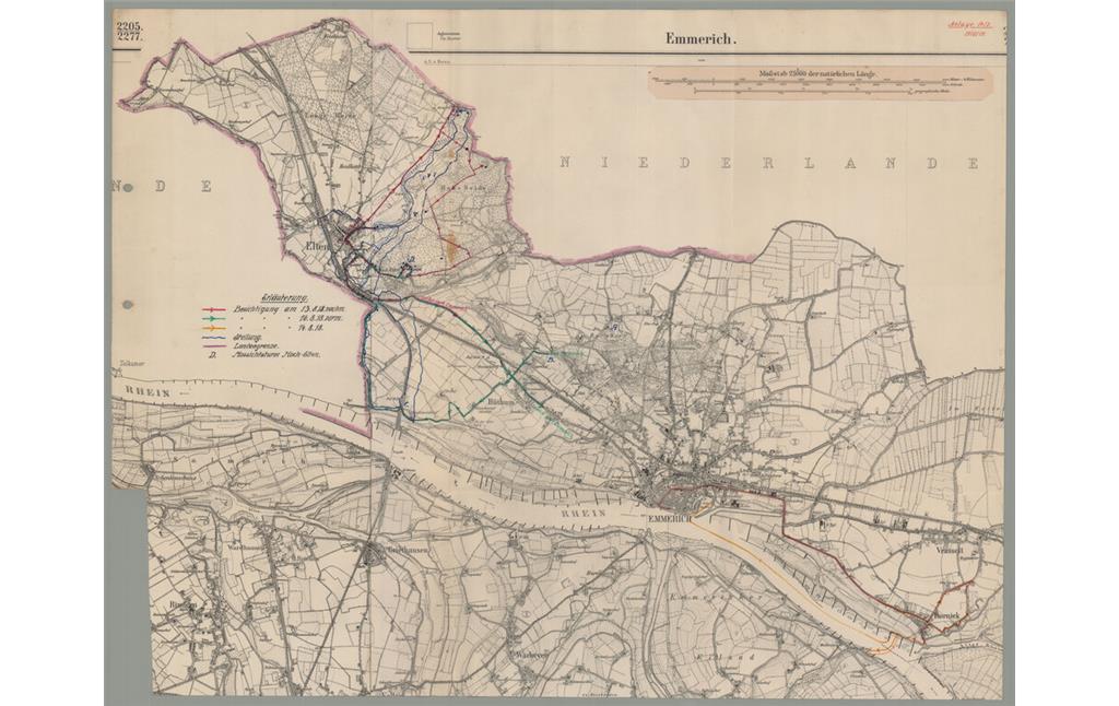 Historische Schützengrabenkarte, Stellung Eltenberg-Kranenburg (1918/1919)
