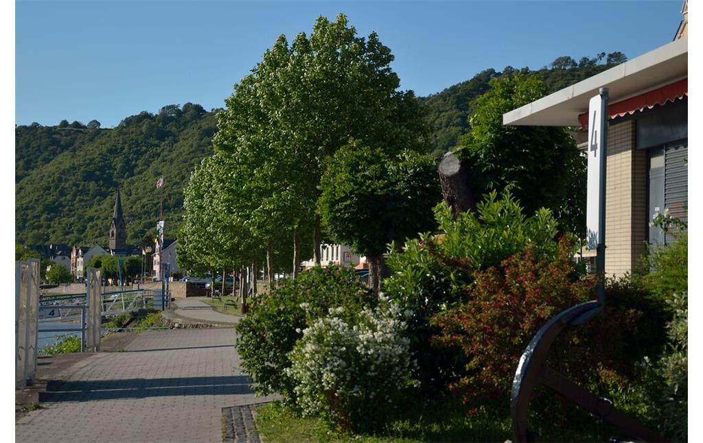Blick auf die Rheinuferpromenade in der Ortsgemeinde Kamp-Bornhofen am Rhein (2016)