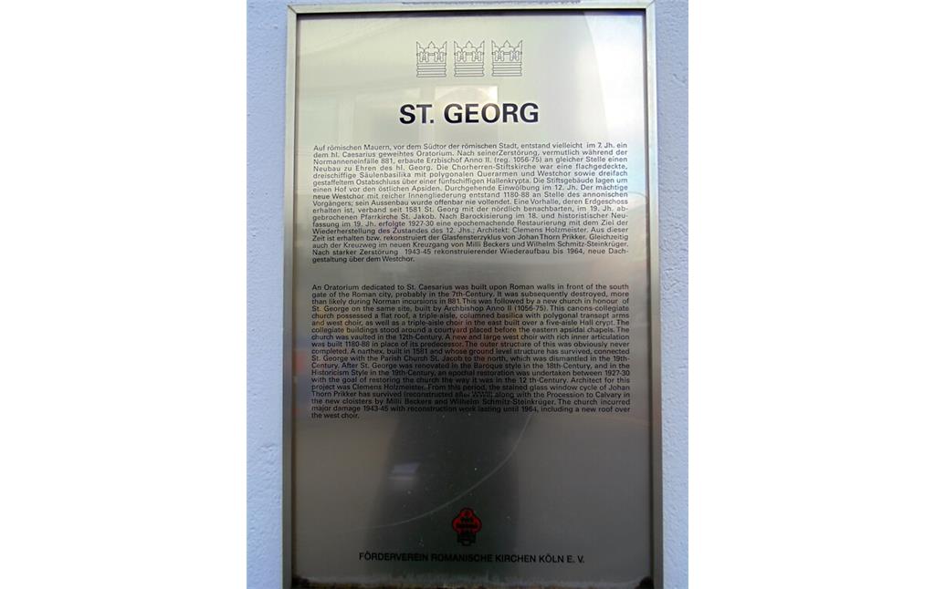 Informationstafel an der Stiftskirche St. Georg in der Georgstraße in Köln-Altstadt/Süd (2021).