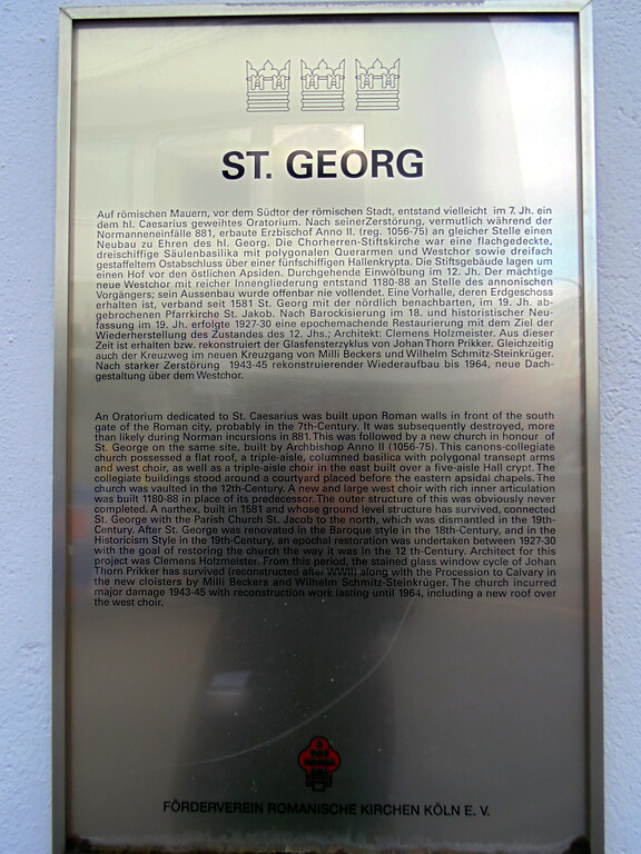 Informationstafel an der Stiftskirche St. Georg in der Georgstraße in Köln-Altstadt/Süd (2021).