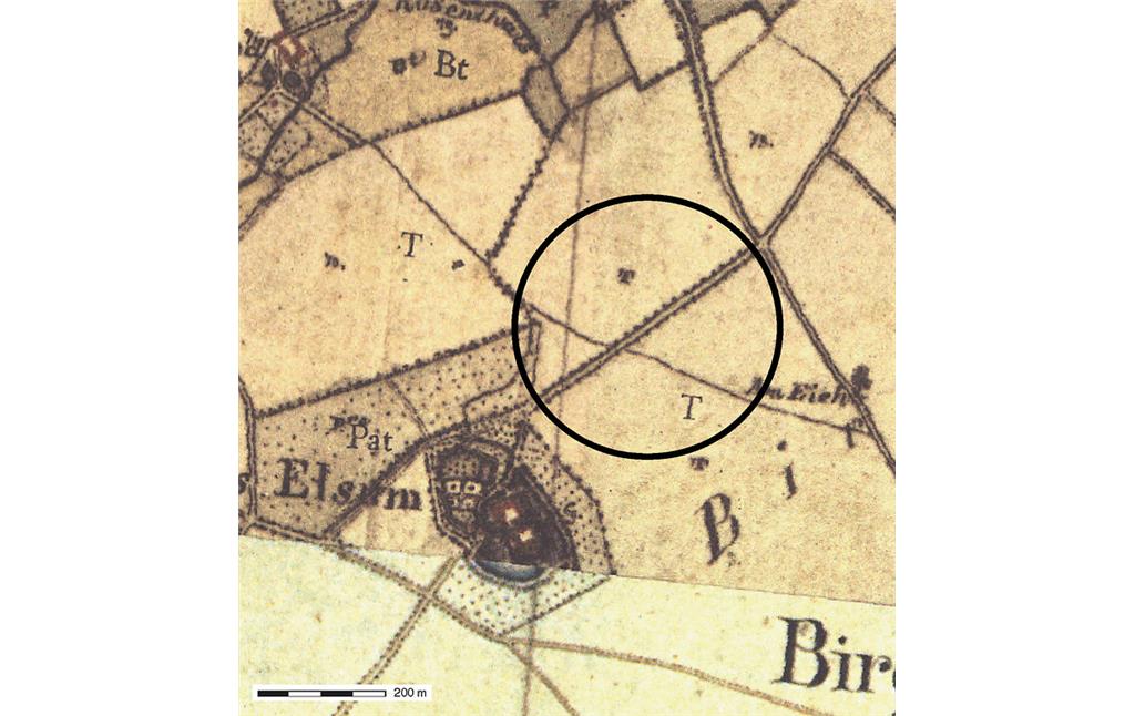Kopfeichenallee Ossenbrucher Weg in Wassenberg-Birgelen, Ausschnitt der Tranchot-Karte (1801-1828)