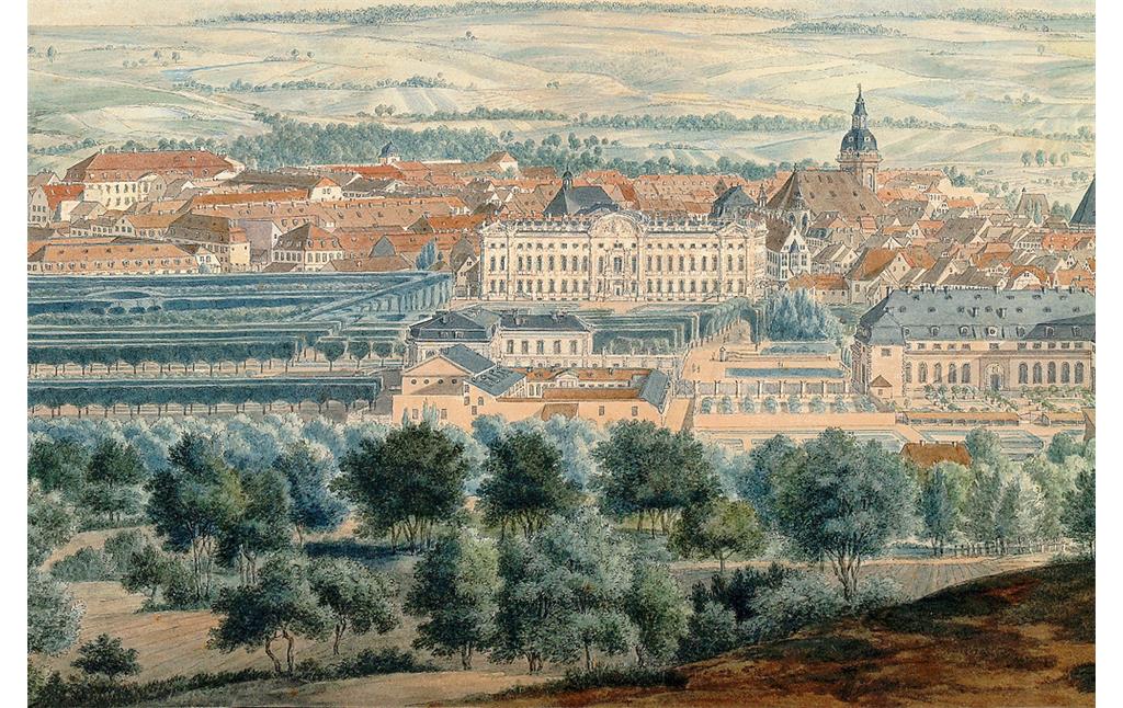 Kolorierte Zeichnung des Zweibrücker Schlosses von Norden (vor 1793)