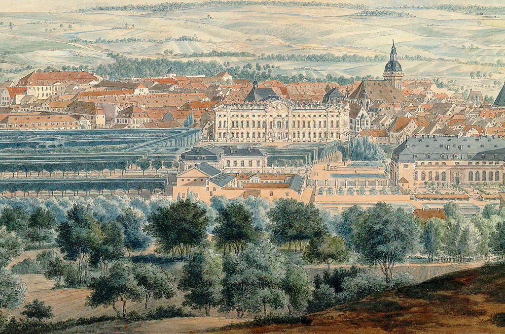 Kolorierte Zeichnung des Zweibrücker Schlosses von Norden (vor 1793)