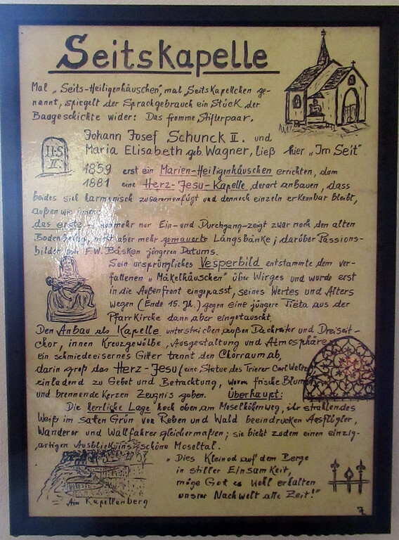 Infoblatt im Innenraum der Kapelle