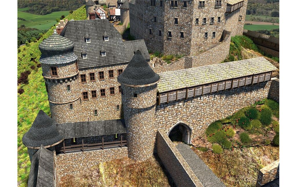 Rekonstruktionsvorschlag des zweiten Tors zur Burg Lichtenberg von Süd-Ost aus (2023)