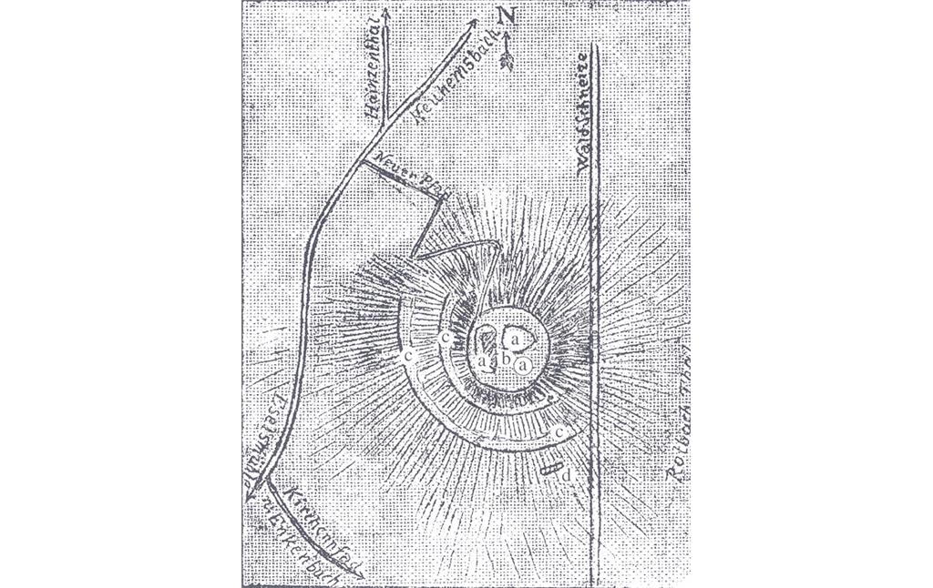 Planzeichnung der Anlage der Burgruine Anselburg bei Neuhemsbach (1906).