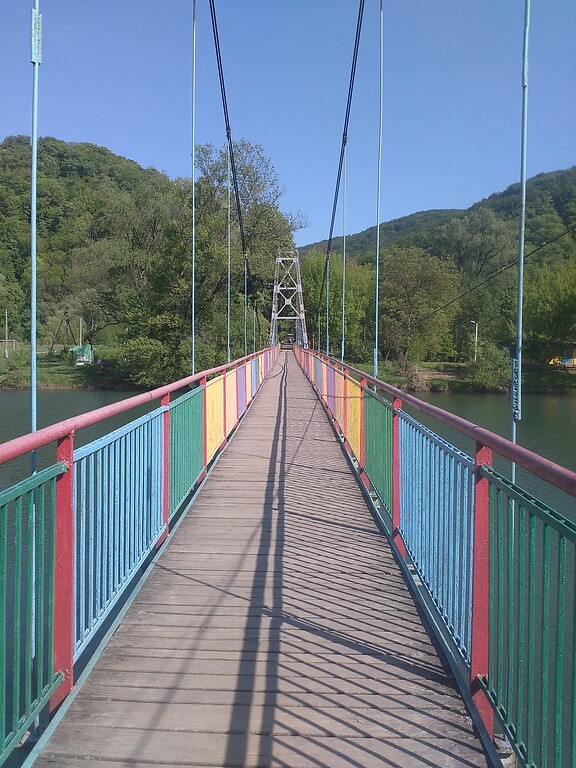 Suspension bridge over the river Uzh in the village of Kamianytsia (2018)