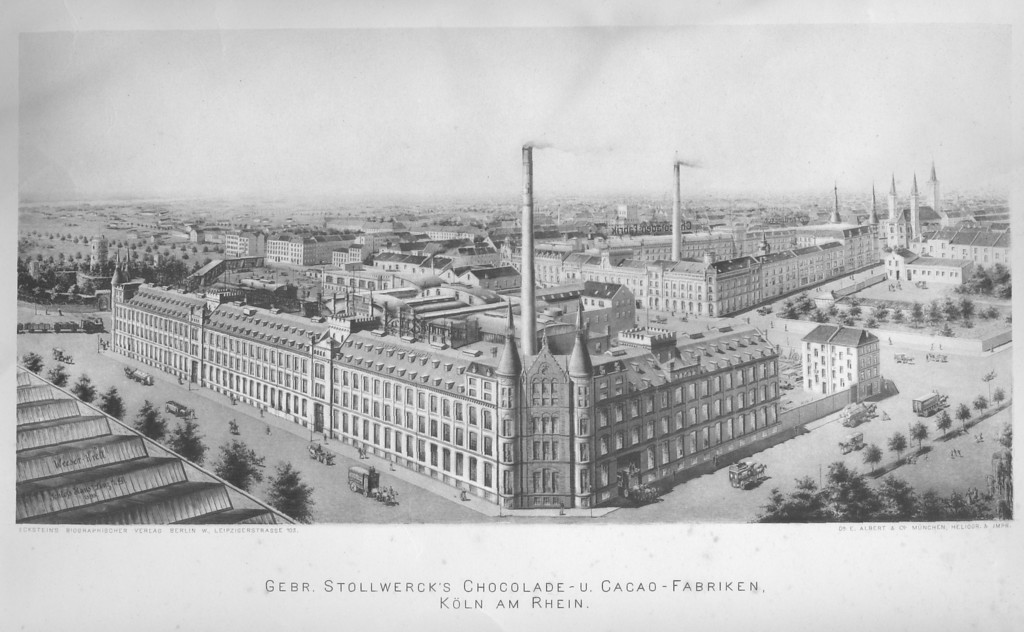 Ansicht der Stollwerck-Fabrik von 1898, im Vordergrund der "Kamelle Dom" in der Severinsmühlengasse.