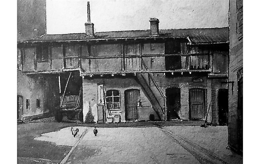 Undatierte Zeichnung der "Hinterhofwaschküche 1920" in der Bonn-Kessenicher Bergstraße - erster Produktionsstandort von Haribo