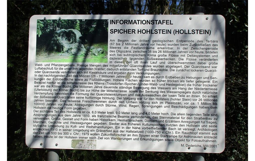 Renovierte Informationstafel zum Quarzitblock Spicher Hohlstein in Troisdorf-Spich (2020).