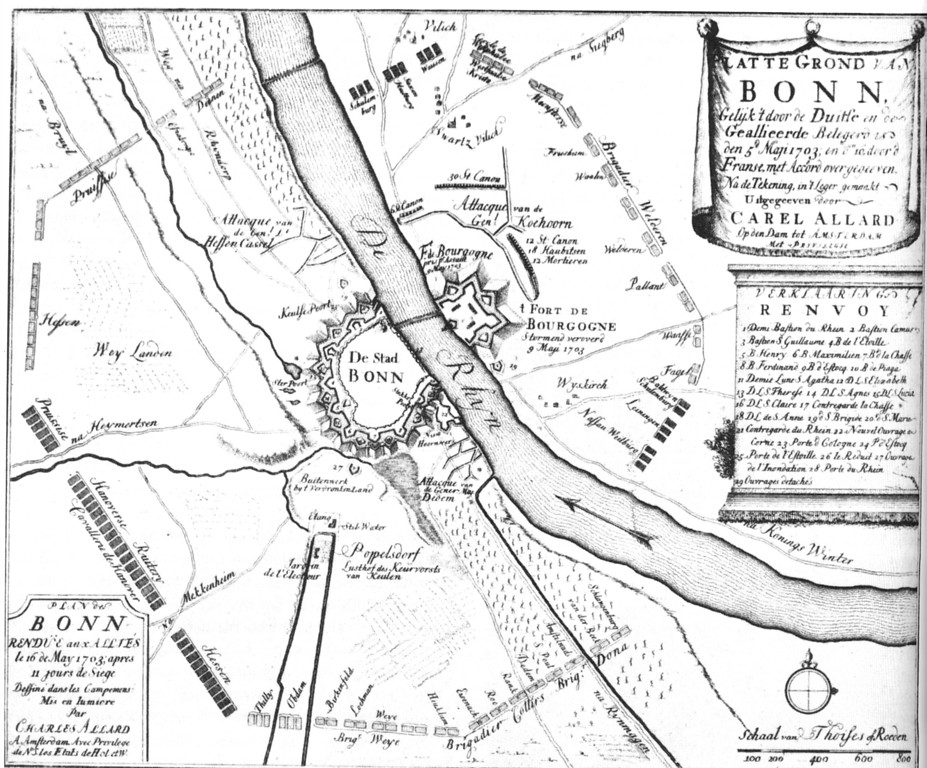 Kupferstich von Charles Allard: Plan der Beueler Schanze um 1703