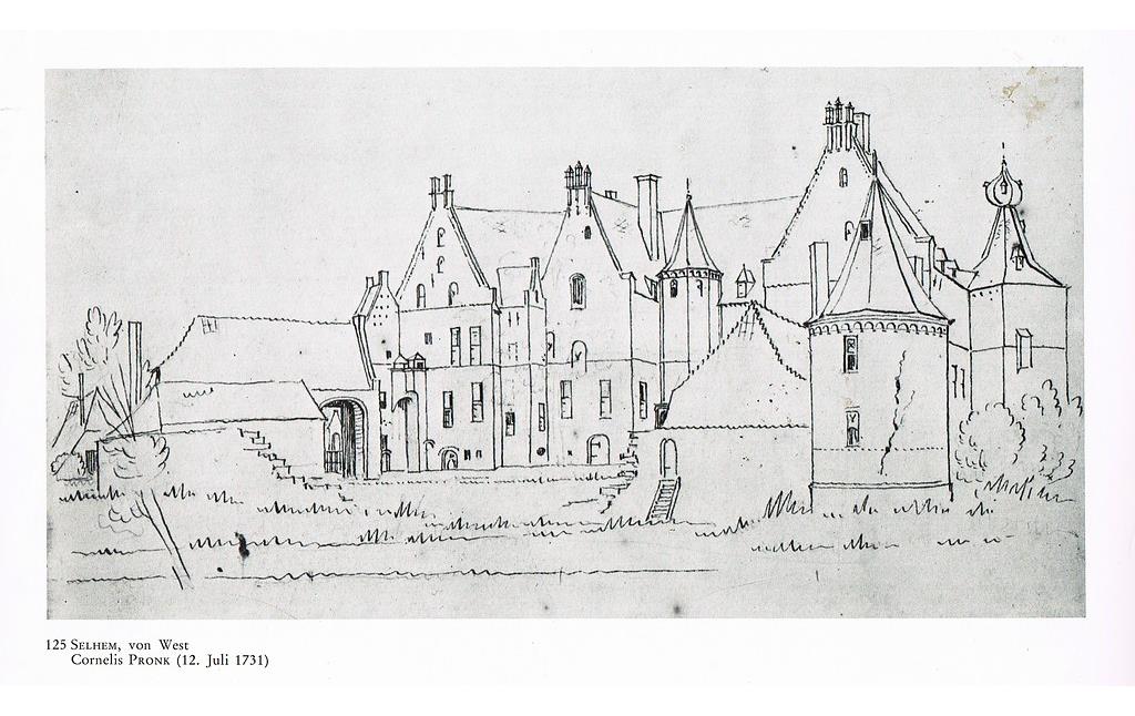 Burg Zelem in einer Federzeichnung von Cornelis Pronk aus dem Jahre 1731