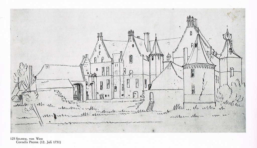 Burg Zelem in einer Federzeichnung von Cornelis Pronk aus dem Jahre 1731