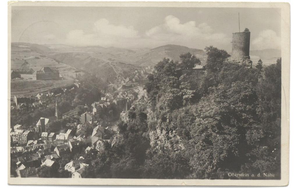 Historische Fotografie mit dem Blick von der Burg Bosselstein auf Oberstein (1929)