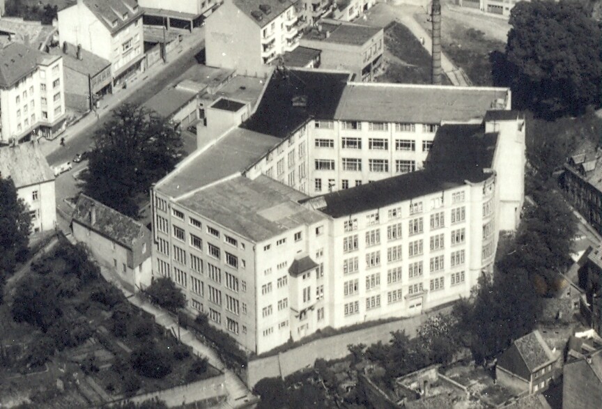 Luftbild der Schuhfabrik Kopp in Pirmasens (1960er Jahre)