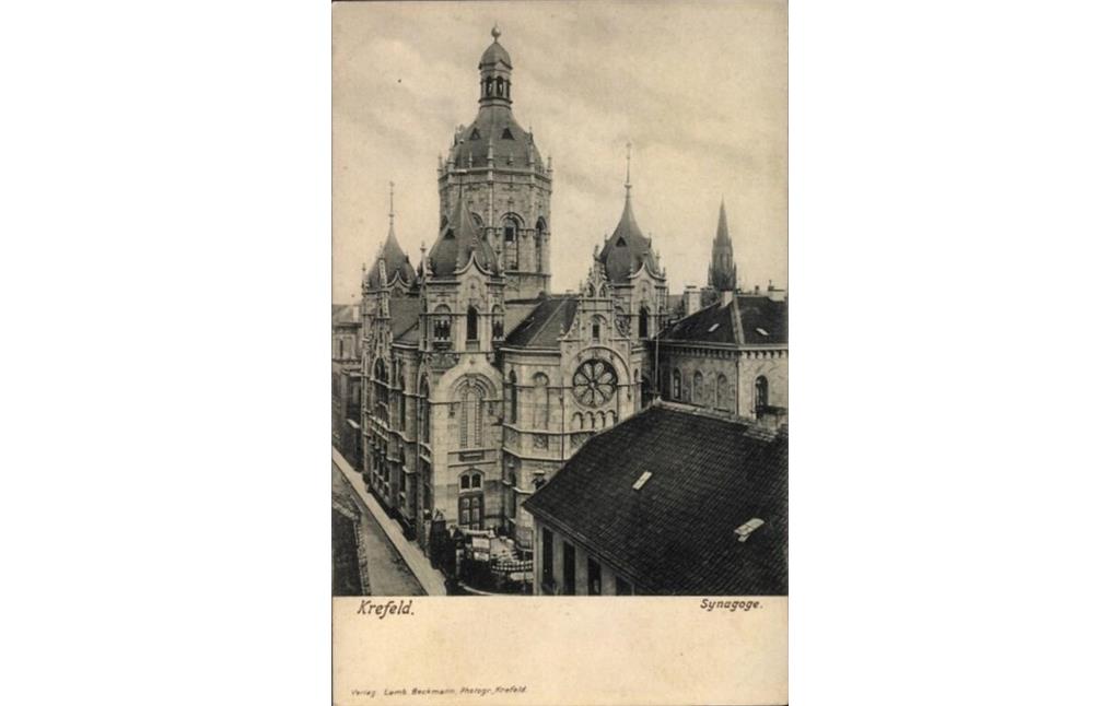 Historische Postkarte (1900-1905) der Synagoge in Krefeld