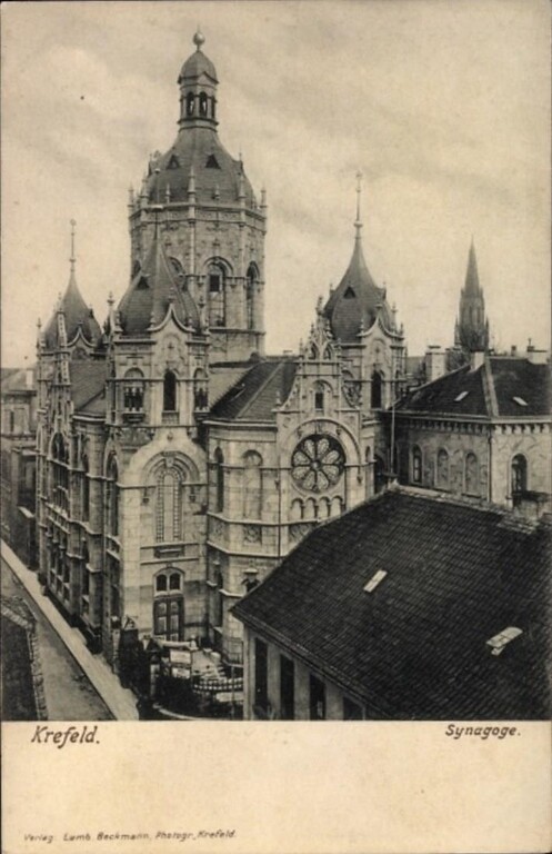 Historische Postkarte (1900-1905) der Synagoge in Krefeld