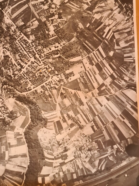 Luftbild der Ortsgemeinde Dattenberg (1950er Jahre).