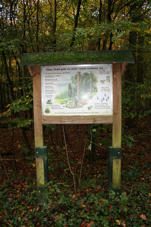 Informationstafel des Walderlebnispfades im Wohnungwald in Voerde (2014).