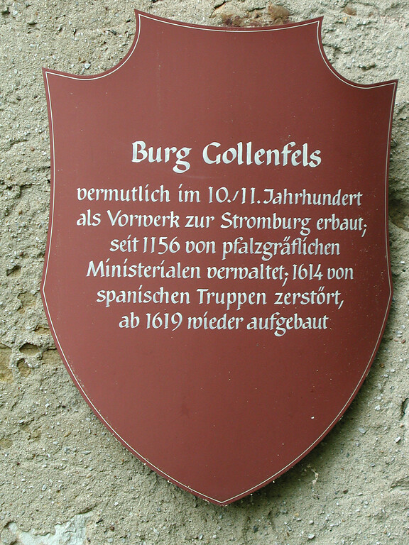 Wappenschild mit Informationen zur Burg Gollenfels bei Dörrebach (2001)