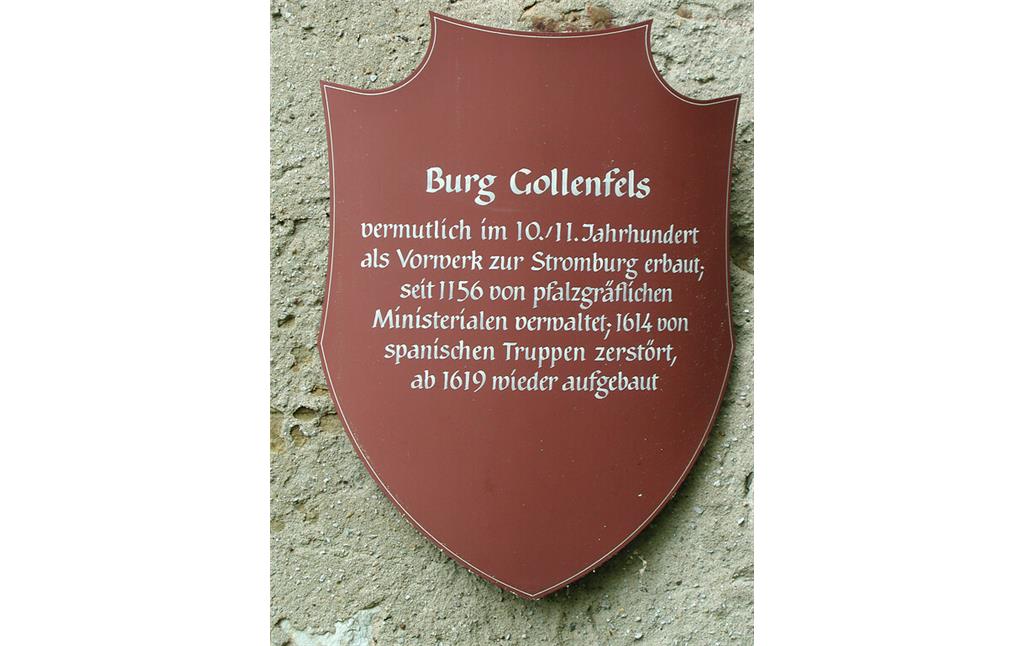 Wappenschild mit Informationen zur Burg Gollenfels bei Dörrebach (2001)