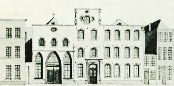 Historische Abbildung (vor 1840): Das Hospital Hl. Geist (auch Heiliggeisthaus) am Kölner Domhof.