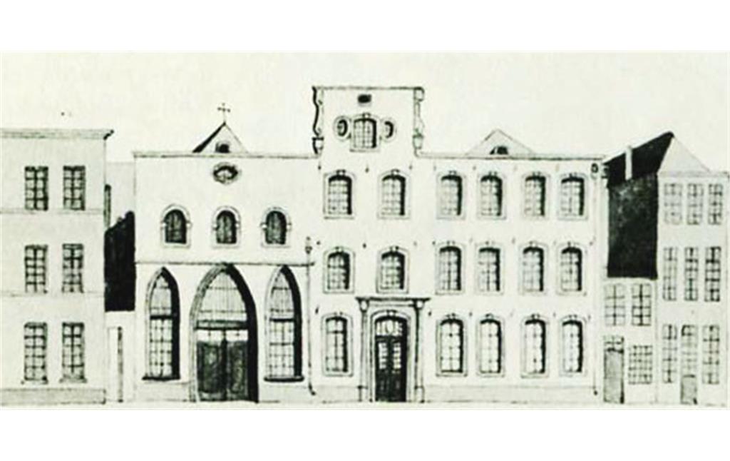 Historische Abbildung (vor 1840): Das Hospital Hl. Geist (auch Heiliggeisthaus) am Kölner Domhof.