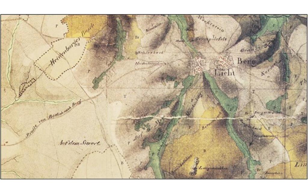 Ausschnitt mit "Berg" und "Licht" in der Kartenaufnahme der Rheinlande durch Tranchot und v. Müffling (1803-1820)
