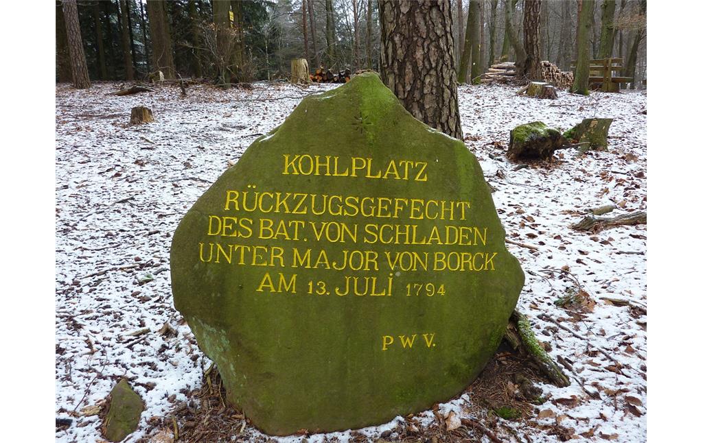 Ritterstein Nr. 69 "Kohlplatz - Rückzugsgefecht des Bat. von Schladen unter Major von Borck am 13. Juli 1794" am Kohlplatz (2013)