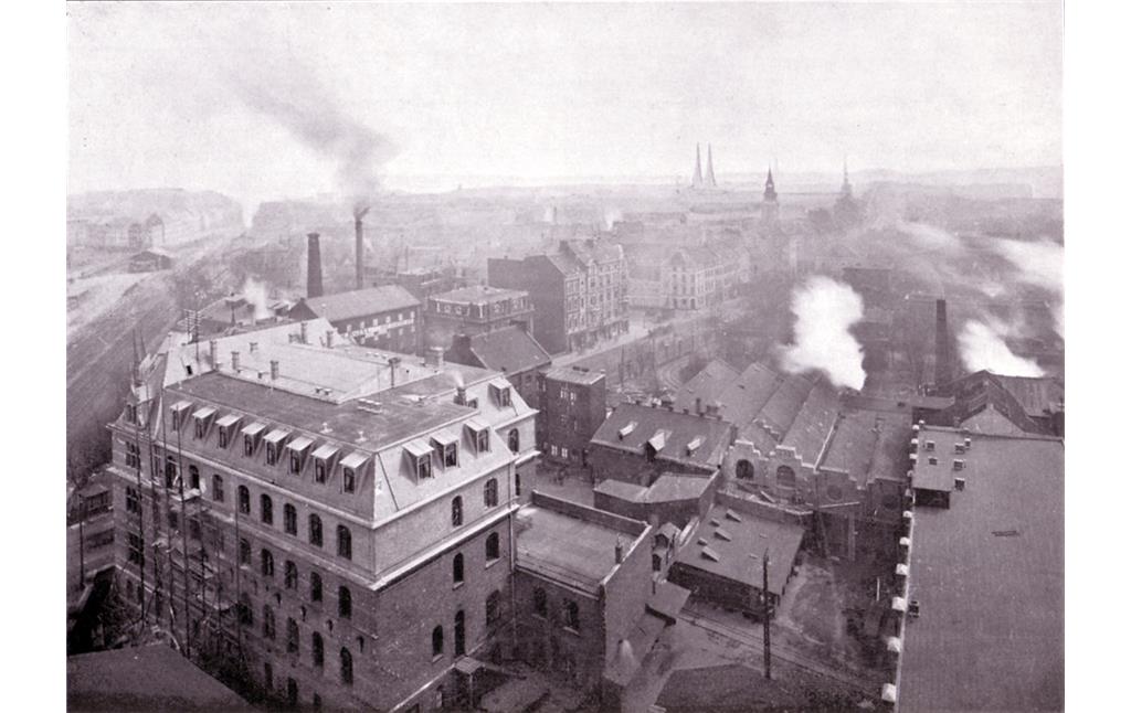 Blick vom Heliosturm auf das Werk der Helios-Elektrizitäts AG und die Industriestadt Ehrenfeld (um 1900)