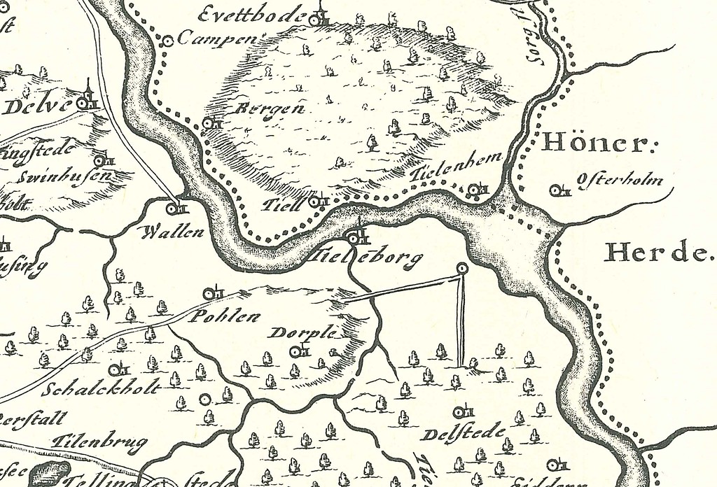 Die Tielenburg in einer Karte von 1559
