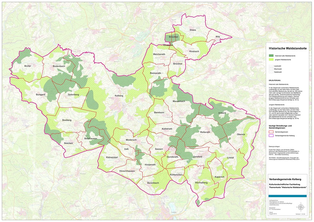 Karte der historischen Waldstandorte in der Verbandsgemeinde Kelberg (2014)