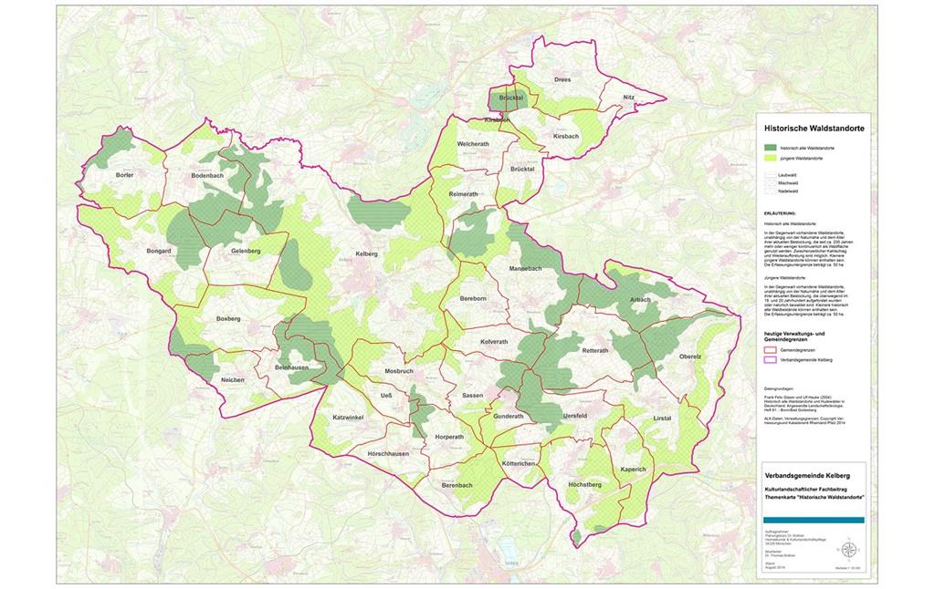 Karte der historischen Waldstandorte in der Verbandsgemeinde Kelberg (2014)