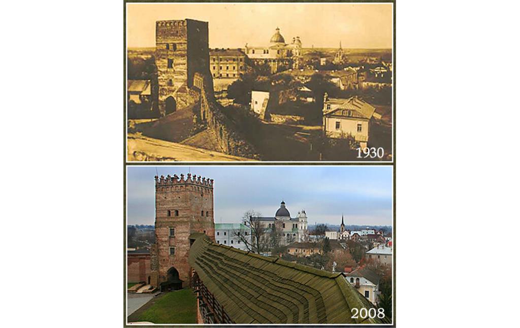 Lutsk Castle in 1930 and 2008
