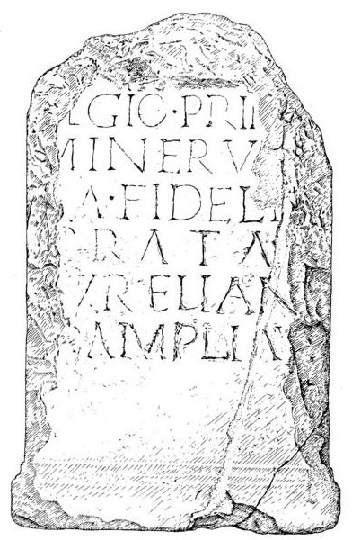 Bonn-Beuel, Steindenkmal der Legio I Minervia aus Sankt Augustin-Niedermenden, Umzeichnung.