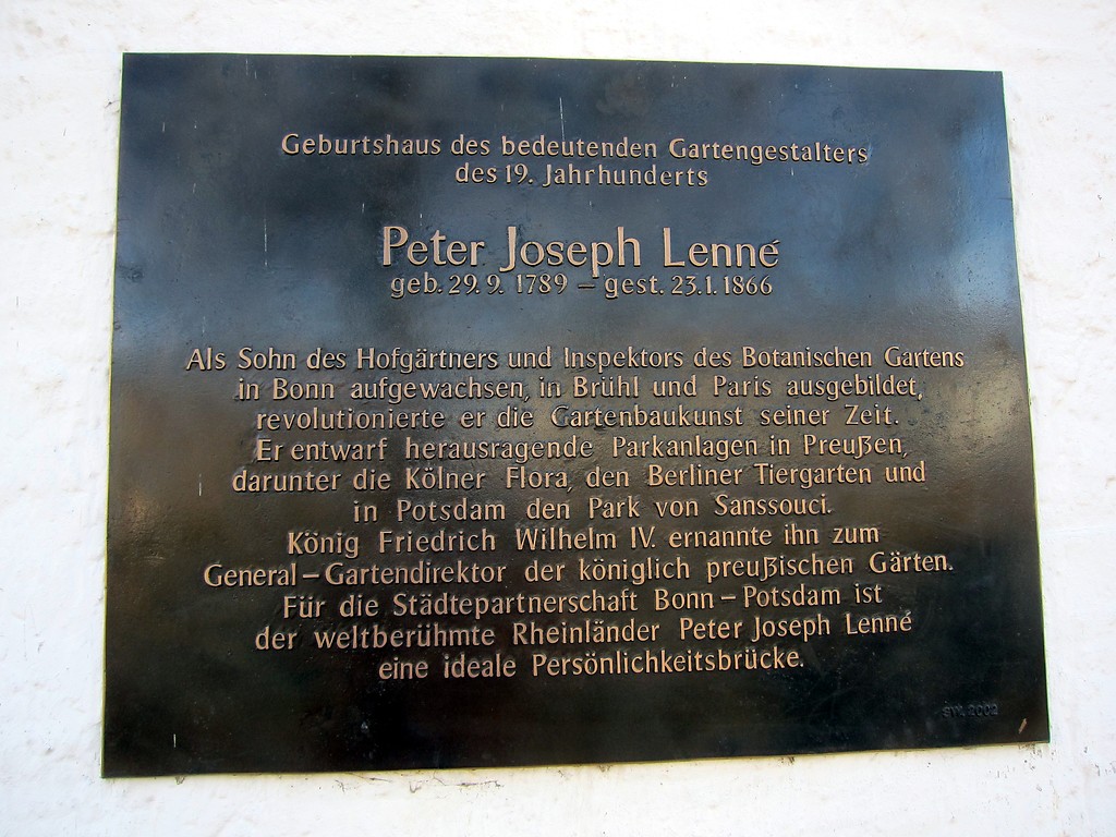 Inschriftentafel am Geburtshaus von Peter Joseph Lenné in der Konviktstraße 4 in Bonn (2015)