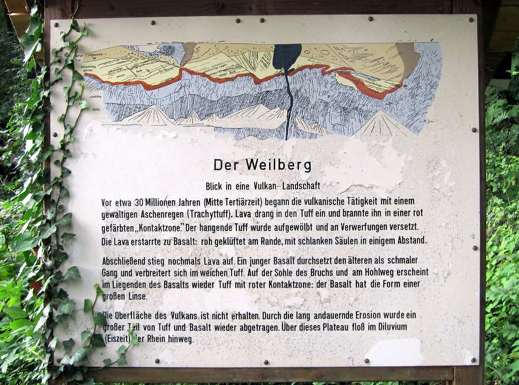 Informationstafel zum Vulkanismus am Weilberg und im Siebengebirge am Steinbruch Weilberg (2011)