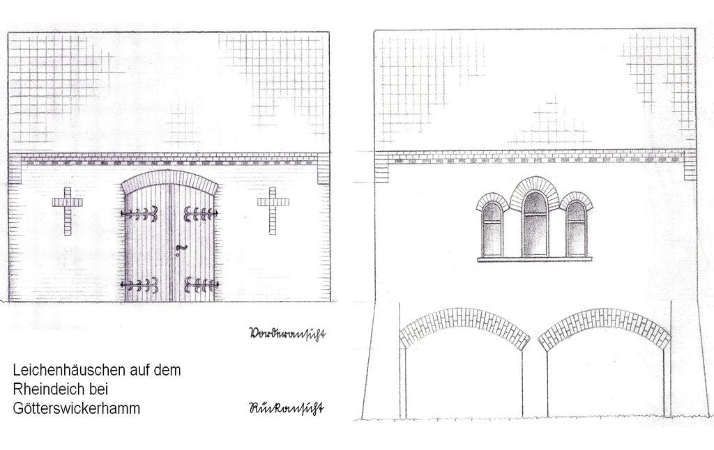 Zeichnung des ehemaligen Leichenhäuschens bei Götterswickerhamm