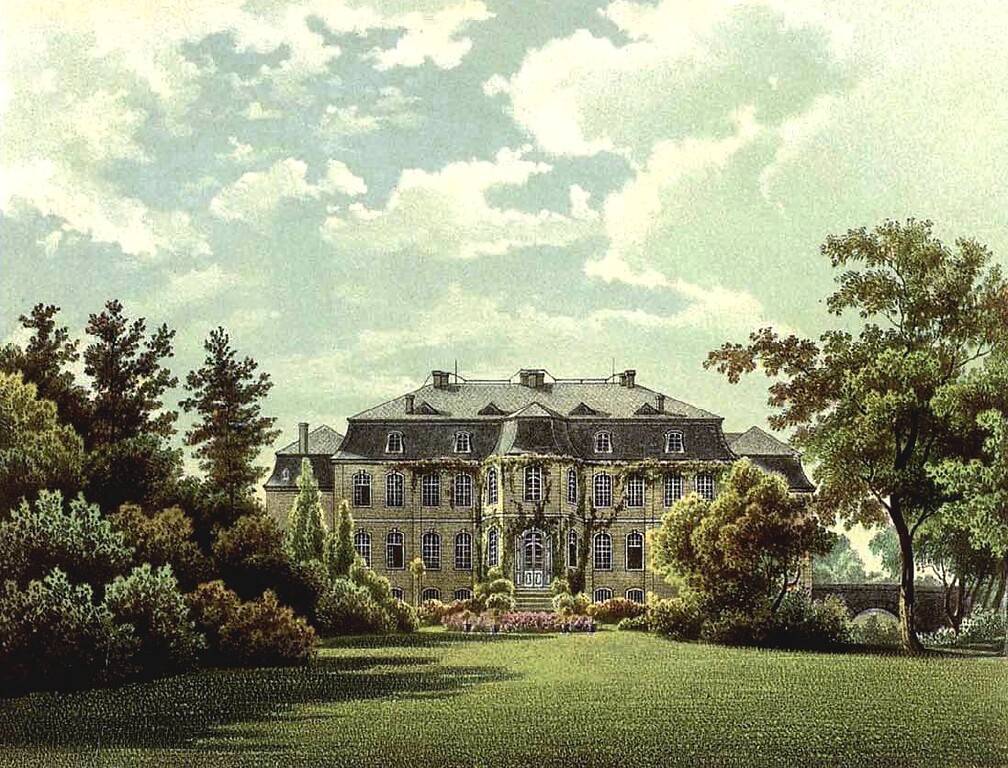 Lithografie des Schloss Wahn aus dem 19. Jahrhundert, Sammlung Alexander Duncker.