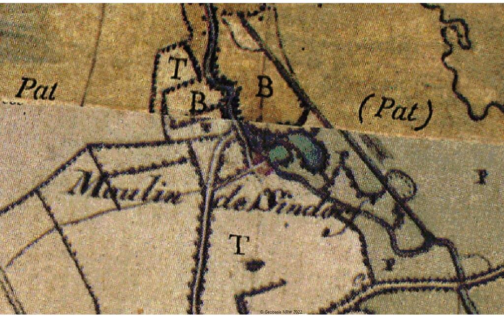 Die Sindorfer Mühle auf der Tranchot-Karte, Blatt 80 von 1807