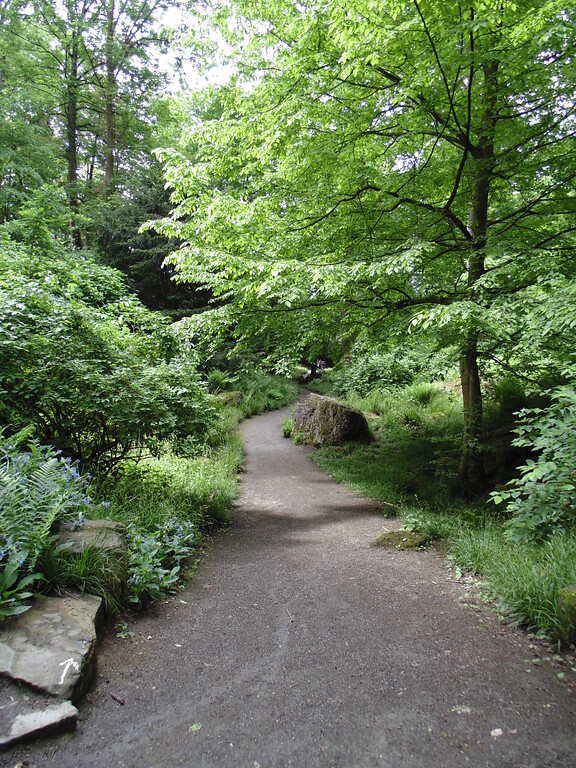 Zugang zum Felsengarten am Fort Deckstein in Köln-Lindenthal im Frühjahr (2021).