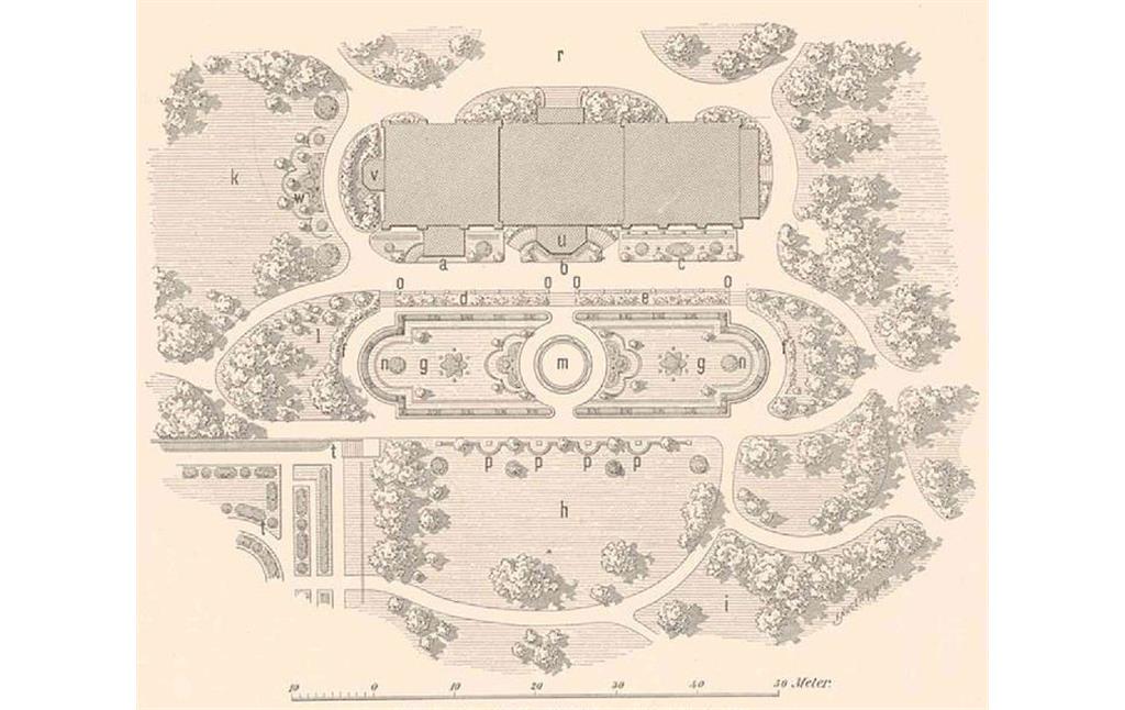 Grundriss der Villa Monrepos mit zugehörigem Park (um 1880)