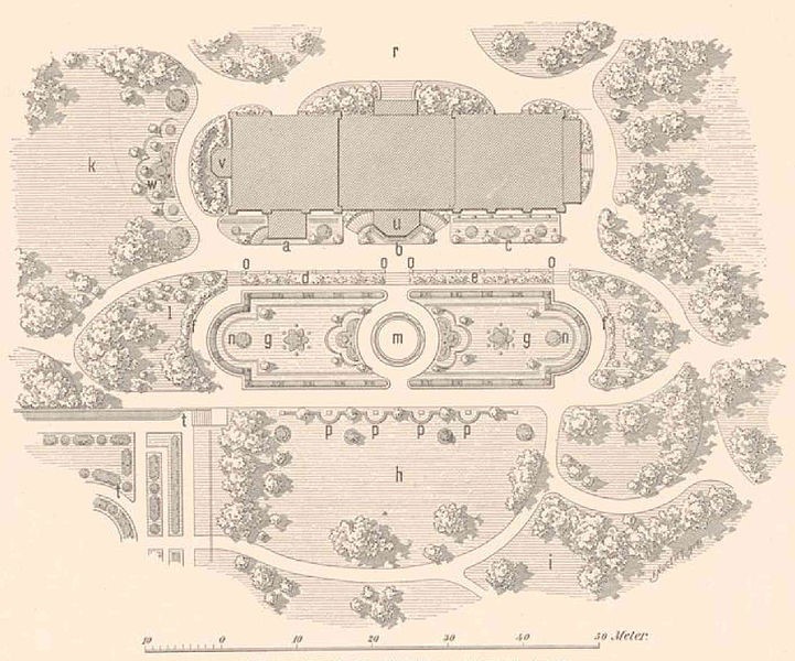 Grundriss der Villa Monrepos mit zugehörigem Park (um 1880)
