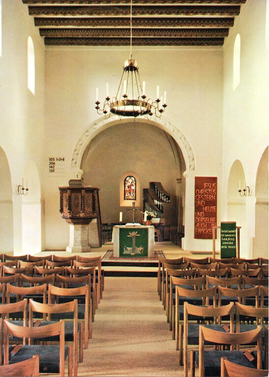 Historische Fotografie des Innenraums der evangelischen Kirche in Birnbach (1974)