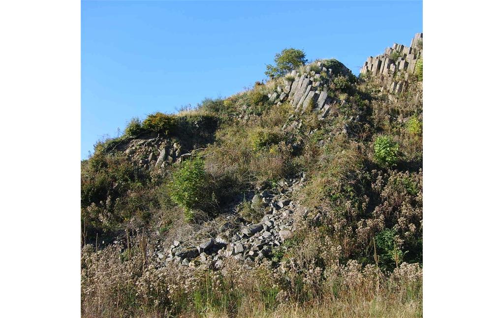 Blick auf den Basaltkegel "Roßbacher Häubchen" mit ehemaliger Basaltgrube (2007).