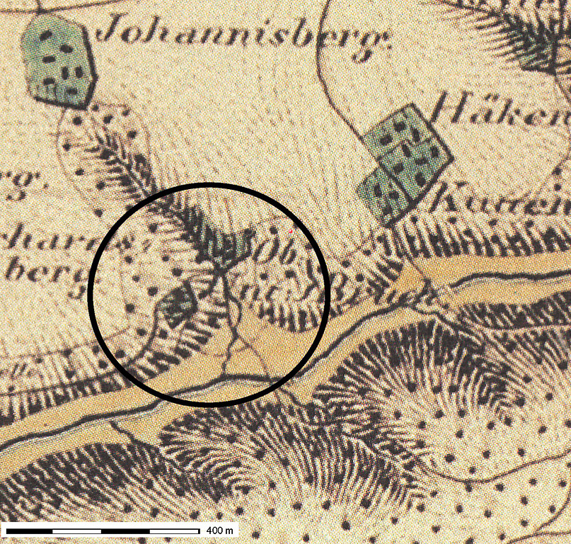 Ausschnitt der Tranchot-Karte (1801-1828), zwei Gehöfte im Tal der Kürtener Sülz im Bergischen Land